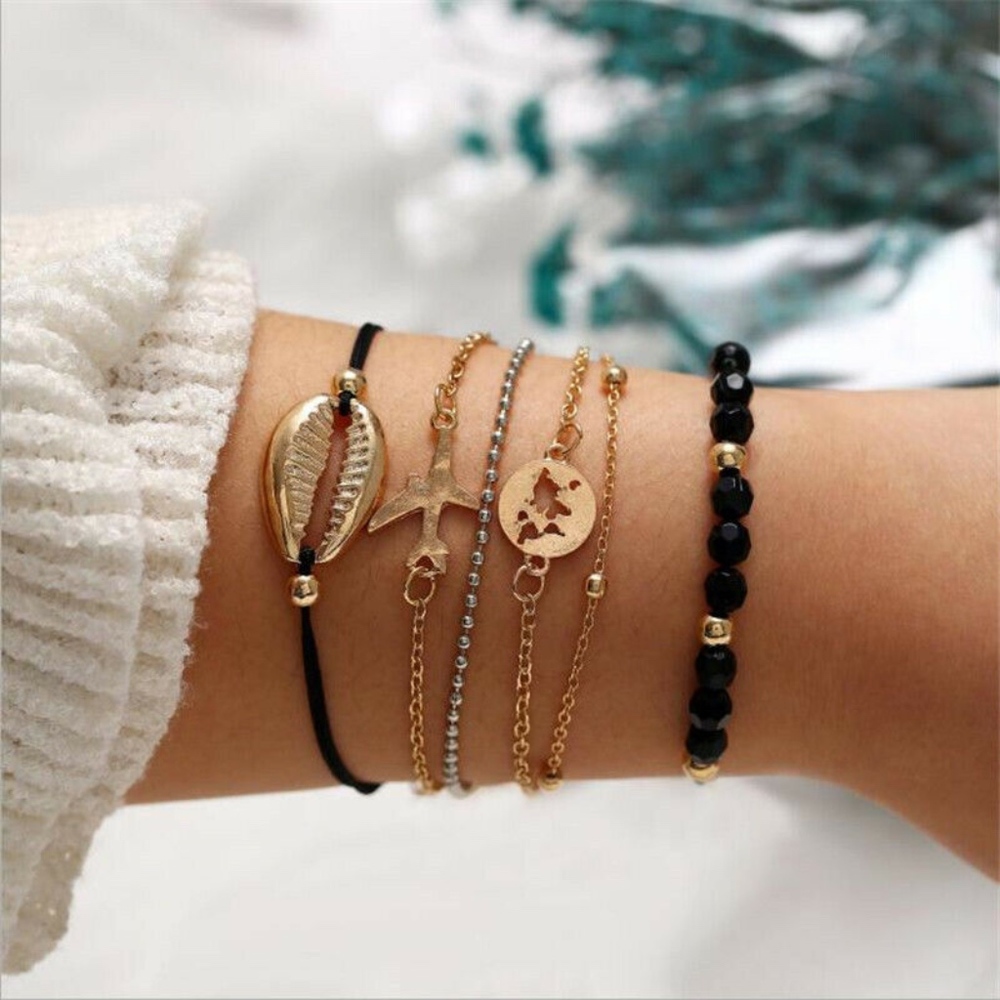 'Vacay' 6-piece Gold Shell and Earth Bracelet Set - Picture 8 of 8